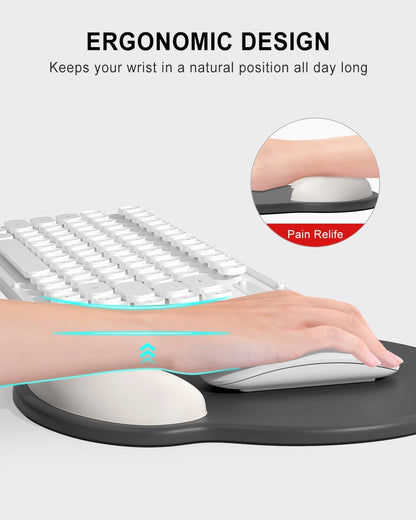 Ergonomic Mouse Pad with Wrist Rest, Comfortable Silicone Non-Slip Computer Pain Relief Gel Mouse Mat with Wrist Support for Gaming, Work, Office, Women & Men, Cute Pattern, Beige
