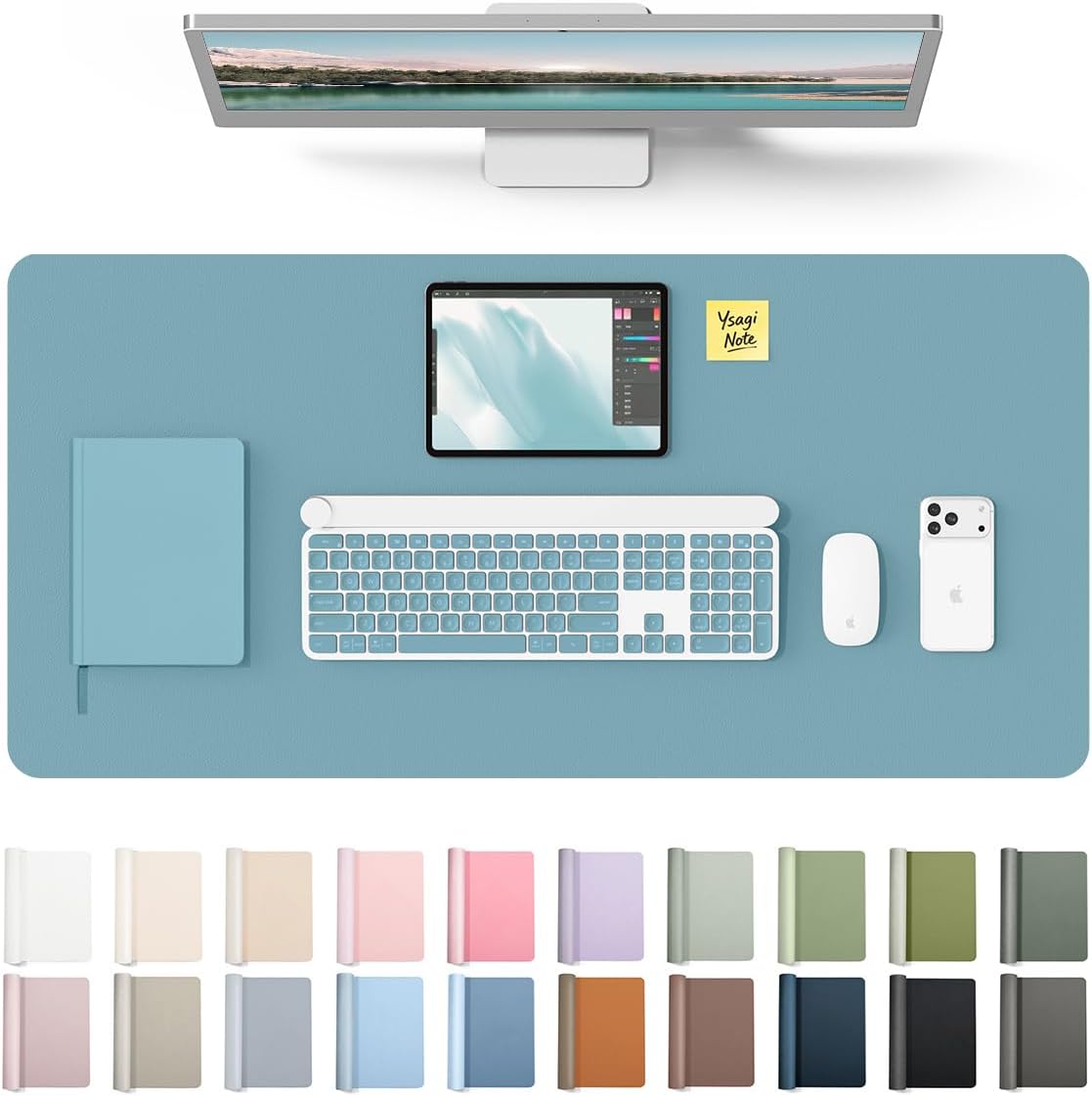 YSAGi Leather Desk Pad Protector, Office Desk Mat, Large Mouse Pad, Non-Slip PU Leather Desk Blotter, Waterproof Laptop Desk Writing Pad for Office and Home (23.6" x 13.8", Eggshell) - Colors A