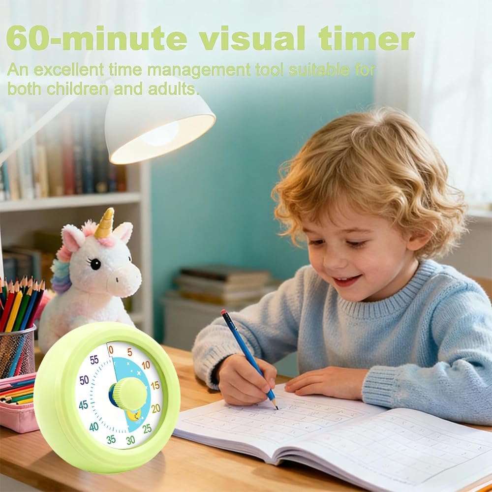 60 Minute Visual Timer with Silent Operation Visual Countdown Timer Rainbow Disk 60 Minute Countdown Timer Task Reminder Home and Kitchen Timer for Kids Desk, Office Meetings (White-Rainbow)
