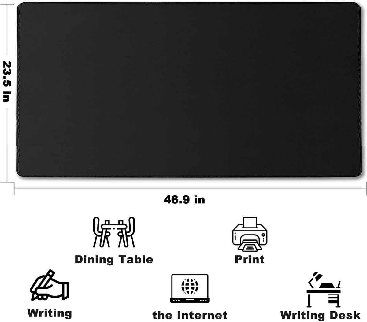 31.5" x 15.7" Waterproof Fabric Desk Pad, Rubber Anti-Slip Base, Stitched Edges No Curling, Fits Laptop Keyboard and Mouse, Smooth Office Mat Large Mouse Pad for Work Game, Black