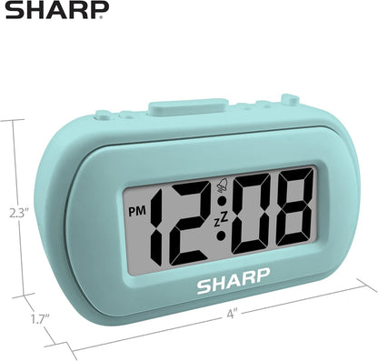 Sharp Digital Alarm Clock – Tactile Plastic Case with Soft Rubberized Finish - Battery Operated – Blue Backlight on Demand – Ascending Alarm – Easy to Use – Charcoal Black