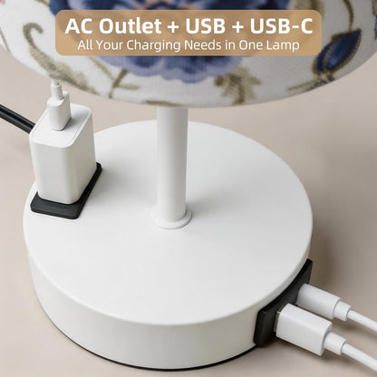 Table Lamp for Nightstand, High-Sensitivity Touch, 3-Level Dimmable Bedside Lamp with AC Outlet | USB | and USB-C, Ideal Night Stand Lamp for Bedroom, Reading, Living Room(Warm&Wooden)