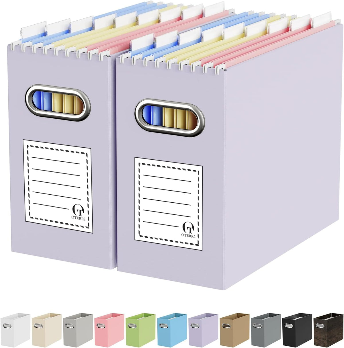 Oterri File Organizer Box, Portable Collapsible Cardboard File Folder Organizer with Handle for Letter Size Hanging Files, Document Storage Box for Home Office & Classroom (Pink)