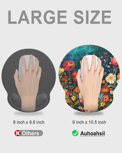 Ergonomic Mouse Pad with Wrist Rest, Comfortable Silicone Non-Slip Computer Pain Relief Gel Mouse Mat with Wrist Support for Gaming, Work, Office, Women & Men, Cute Pattern, Beige
