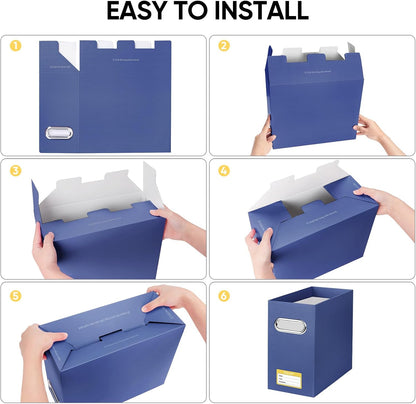 BALEINE File Organizer Box, Cardboard File Folder Organizer with Handle for Letter Size, Portable Collapsible Hanging Filing Box for Home Office Document Storage (2 Pack, Black)