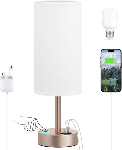 Dicoool Bedside Table Lamp for Bedroom - 3-Way Dimmable Touch Lamp, USB A+C