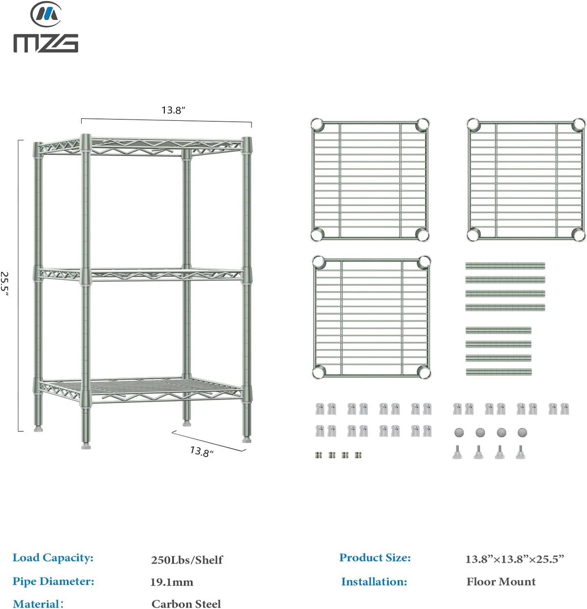 M MZG 450 lbs Steel Storage Shelving 3-Tier Utility Shelving Unit Steel Organizer Wire Rack for Home,Kitchen,Office (11.8" D x 17.7" W x 26.3" H) - Colors B