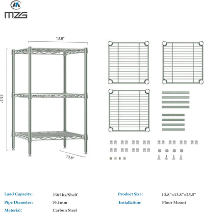 M MZG 450 lbs Steel Storage Shelving 3-Tier Utility Shelving Unit Steel Organizer Wire Rack for Home,Kitchen,Office (11.8" D x 17.7" W x 26.3" H) - Colors B