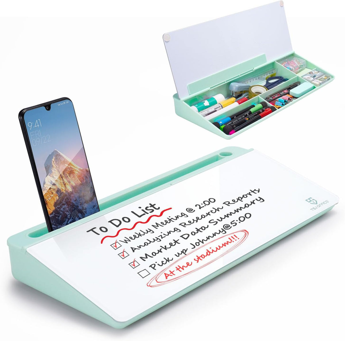 TSJ OFFICE Desktop Whiteboard Dry-Erase-Board - Computer Keyboard Stand White Board Surface Pad with Drawer, Desk Organizers with Accessories for Office, Home, School Supplies - Black