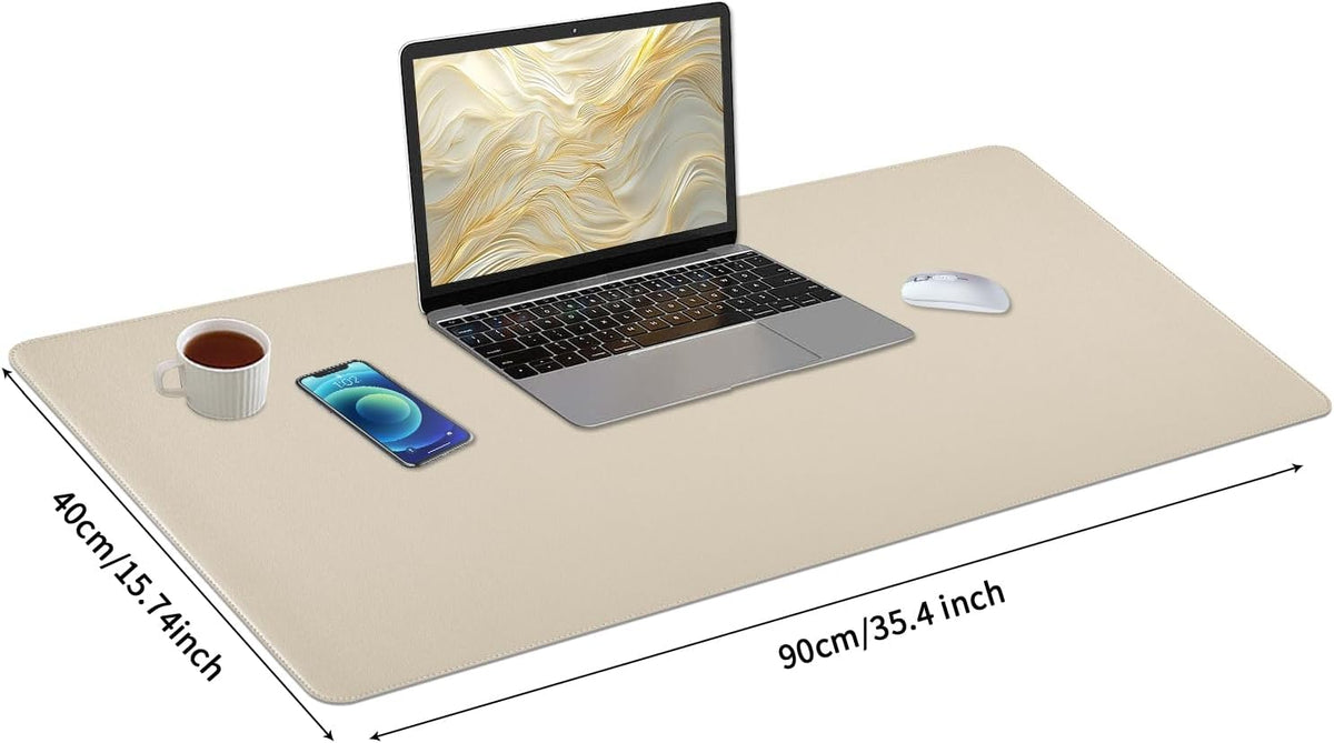 Bloss Leather Desk Pad and Keyboard Wrist Rest, Large Mouse Pad + Keyboard Pad+Mouse Wrist Support, Non-Slip Desk Mat Protector for Office, Home(31.5×15.7 Inches,Beige) - Colors B