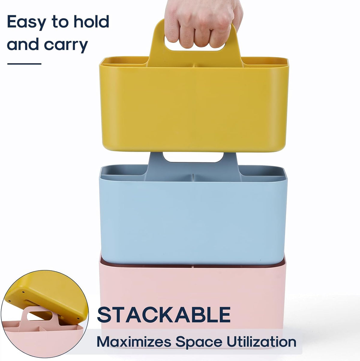 Multiuse Caddy Organizer with Handle, Portable Divided Plastic Tote Bin - Art Craft, Stationary Pen Marker Crayons, Makeup Hair Supplies Storage - Bathroom, Classroom, Dorm, Office, Desk Holder -Black