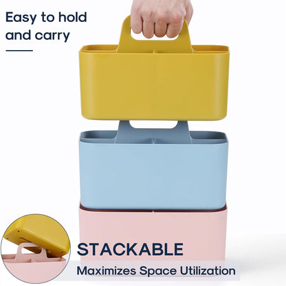 Multiuse Caddy Organizer with Handle, Portable Divided Plastic Tote Bin - Art Craft, Stationary Pen Marker Crayons, Makeup Hair Supplies Storage - Bathroom, Classroom, Dorm, Office, Desk Holder -Black