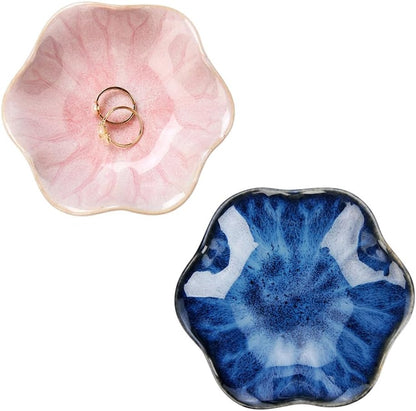 Ring Dish, Kiln Glaze Jewelry Trinket Tray, Gifts for Women I Lotus Leaf Necklace Earrings Holder on Nightstand Bathroom, Ceramic Cute Key Bowl, White. All Jewelries Are NOT Included.