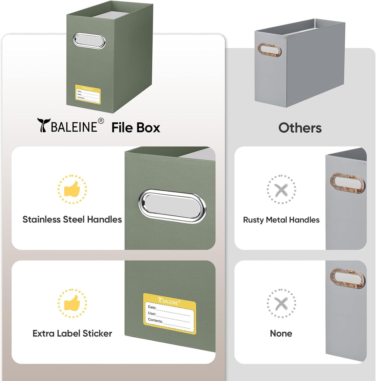 BALEINE File Organizer Box, Cardboard File Folder Organizer with Handle for Letter Size, Portable Collapsible Hanging Filing Box for Home Office Document Storage (2 Pack, Black)