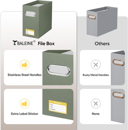BALEINE File Organizer Box, Cardboard File Folder Organizer with Handle for Letter Size, Portable Collapsible Hanging Filing Box for Home Office Document Storage (2 Pack, Black)