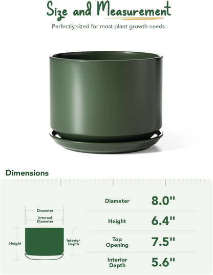 LE TAUCI Ceramic Pots for Plants, 6.8 Inch Plant Pots with Drainage Hole & Saucer, Modern Planter for Indoor Plants, Stable & Durable, Perfect for Living Room or Office Decor, White