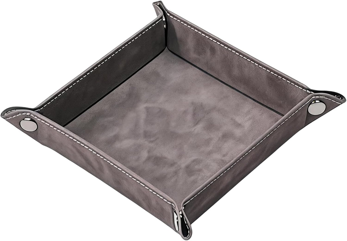 Valet Tray Desktop Storage Organizer – Vegan Leather Catchall Bedside Vanity Tray Nightstand Caddy Holder for Remote Controller, Watch, Keys, Phone, Wallet, Coin, Jewelry (Orange/Black)