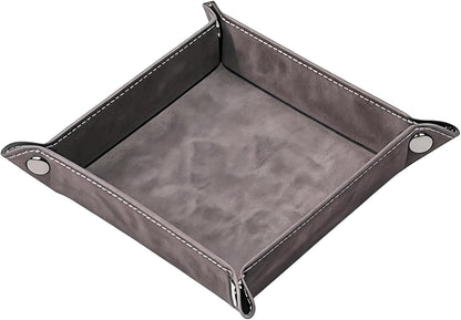 Valet Tray Desktop Storage Organizer – Vegan Leather Catchall Bedside Vanity Tray Nightstand Caddy Holder for Remote Controller, Watch, Keys, Phone, Wallet, Coin, Jewelry (Orange/Black)