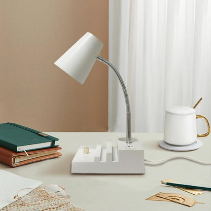 LALISU Study Desk Lamp with USB Charging and Type-C Night Light, Gooseneck LED Table Lamp Stepless Dimming Study Table Lamp with Pen Holder for College Dorm Bedroom and Office (Black)