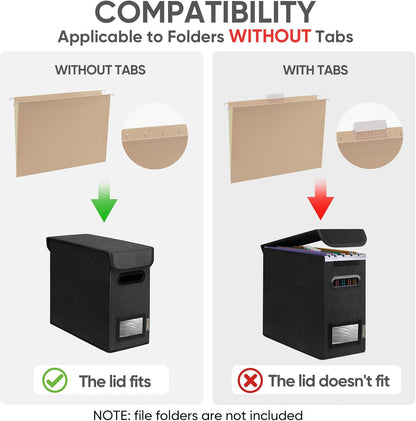 BALEINE File Organizer Box with Lid, Collapsible File Folder Organizer with Plastic Slide, Hanging File Folder Box for Office Document Storage (Black)