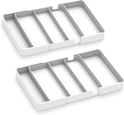 Shallow Drawer Organizer (1.57" H), Modular Expandable Desk Dividers (Width 10.6"-17.9" OR Length 16.1"), Detachable Trays for Office Stationery, Makeup, Kitchen, White