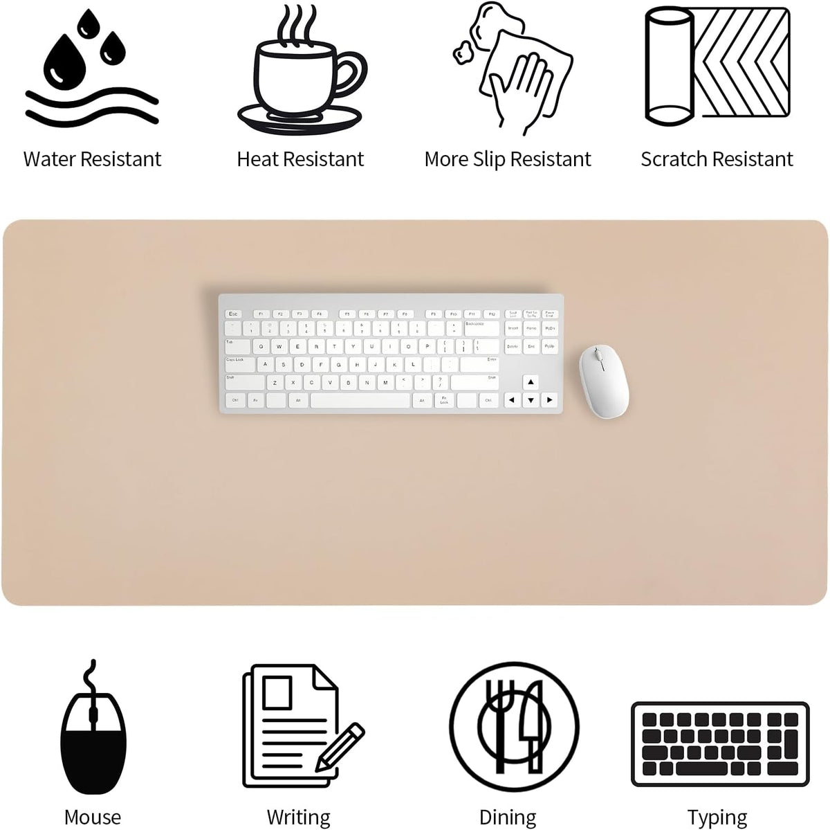 Bloss Leather Desk Pad and Keyboard Wrist Rest, Large Mouse Pad + Keyboard Pad+Mouse Wrist Support, Non-Slip Desk Mat Protector for Office, Home(31.5×15.7 Inches,Beige) - Colors A