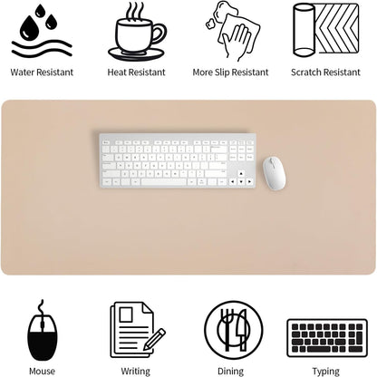 Bloss Leather Desk Pad and Keyboard Wrist Rest, Large Mouse Pad + Keyboard Pad+Mouse Wrist Support, Non-Slip Desk Mat Protector for Office, Home(31.5×15.7 Inches,Beige) - Colors A