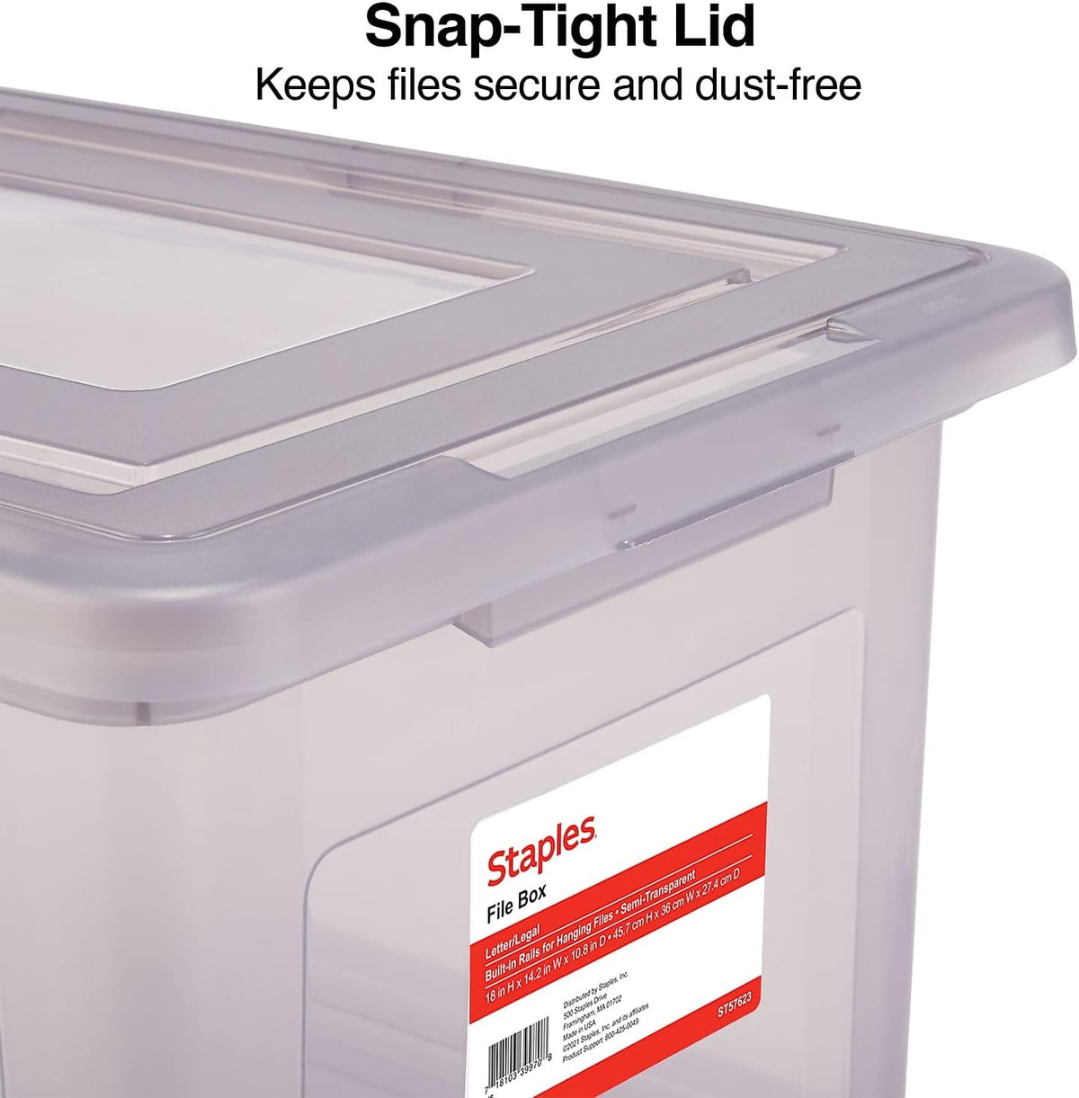 Hanging File Folder Box, Storage Bin Organizer, Snap Lid, Clear