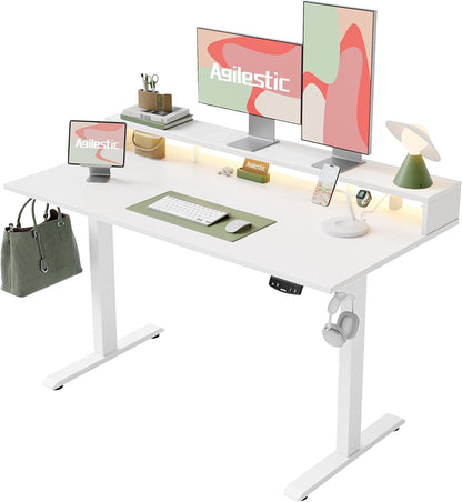 48 * 24 Inch Electric Standing Desk with Shelf & Led, Dark Walnut