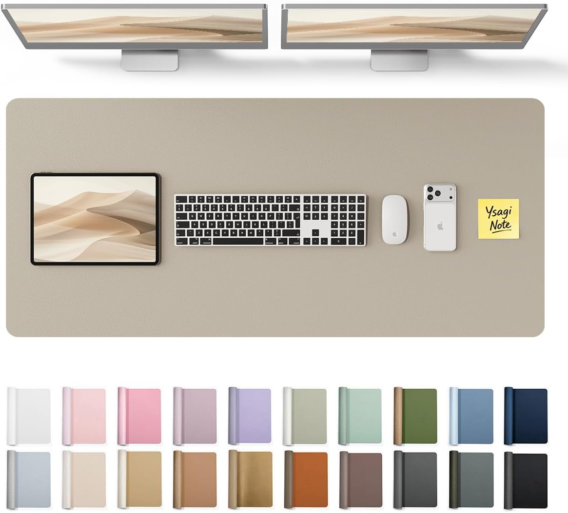 YSAGi Leather Desk Pad Protector, Office Desk Mat, Large Mouse Pad, Non-Slip PU Leather Desk Blotter, Waterproof Laptop Desk Writing Pad for Office and Home (23.6" x 13.8", Eggshell) - Colors A