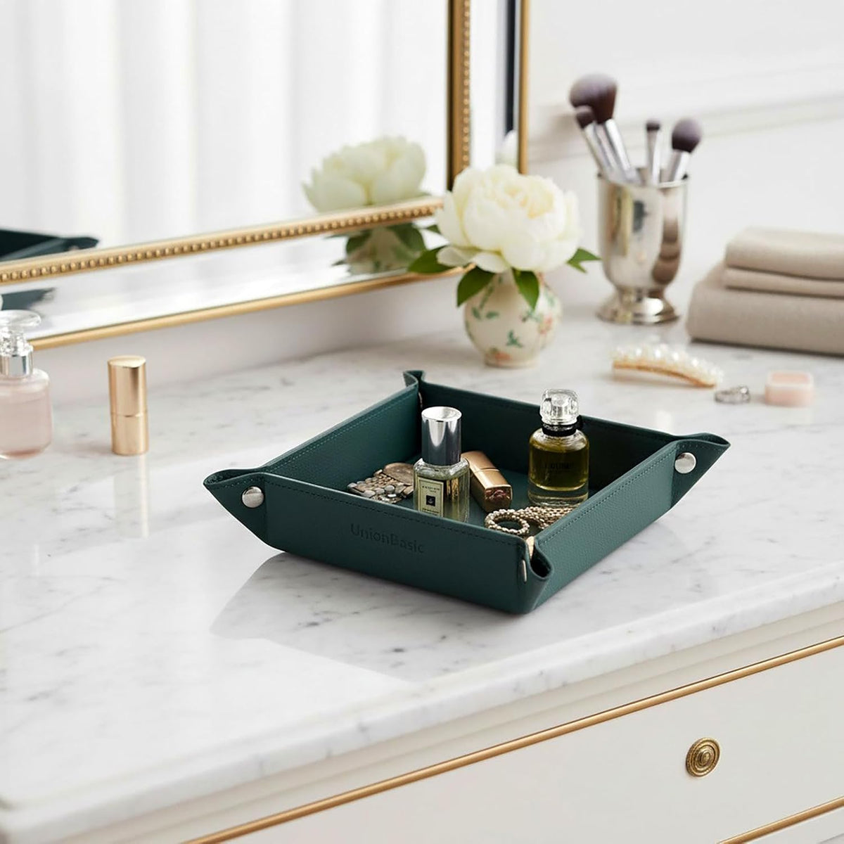 UnionBasic Small Valet Tray, Jewelry Tray for Rings Watches Earrings, Entryway Catchall Caddy for Coins Keys Change, Nightstand Bedside Valet Holder, Trays for Electronic Gadgets, Beige - Colors B