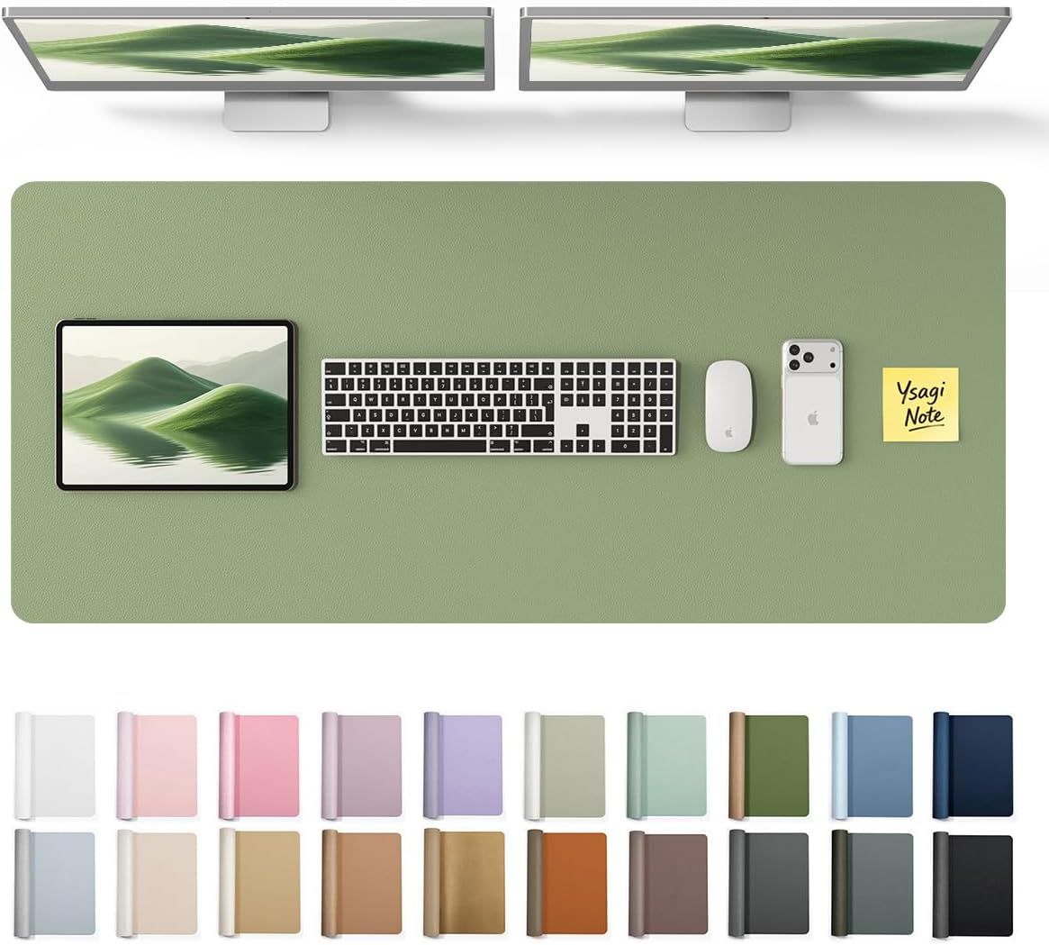 YSAGi Leather Desk Pad Protector, Office Desk Mat, Large Mouse Pad, Non-Slip PU Leather Desk Blotter, Waterproof Laptop Desk Writing Pad for Office and Home (23.6" x 13.8", Eggshell) - Colors A