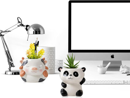DIYOMR Cute Animals Planter, Mini Ceramic Cartoon Animal Shaped Succulent Flower Pot Indoor Air Plants Holder, Smooth Shiny Decorative Flower Cactus Planter - Plants Not Included (Panda)