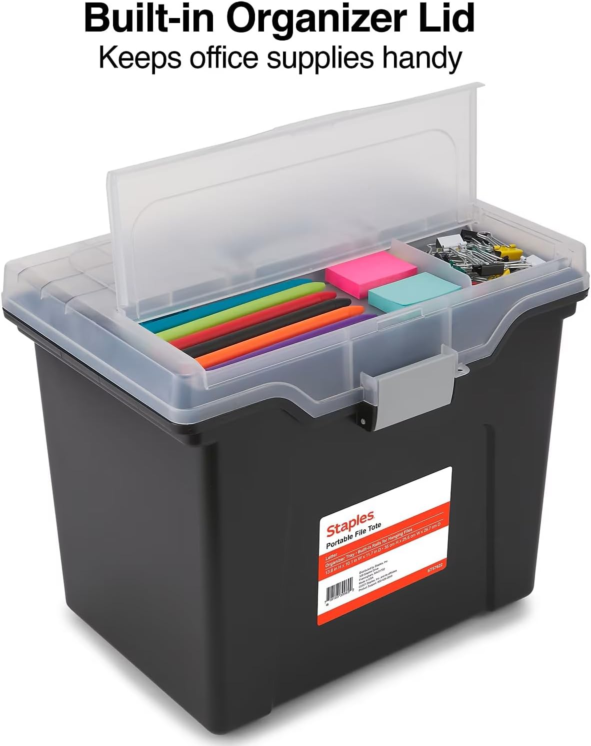 Hanging File Folder Box, Storage Bin Organizer, Snap Lid, Clear
