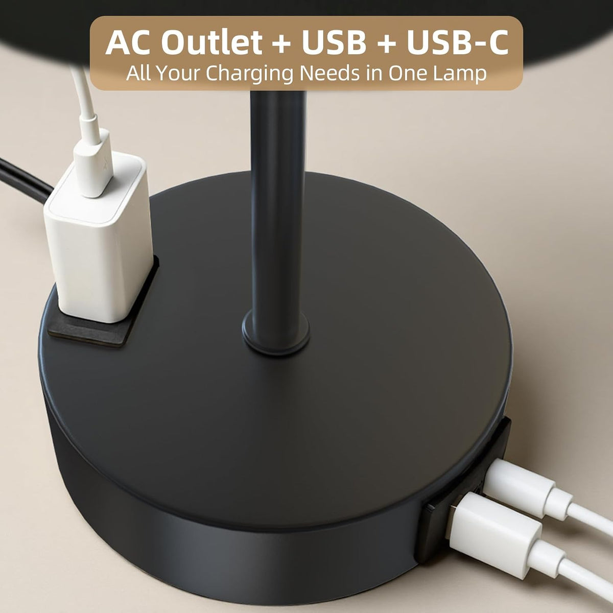 Table Lamp for Nightstand, High-Sensitivity Touch, 3-Level Dimmable Bedside Lamp with AC Outlet | USB | and USB-C, Ideal Night Stand Lamp for Bedroom, Reading, Living Room(Warm&Wooden)