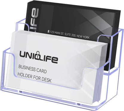 Uniclife Acrylic Business Card Holder for Desk 1 Slot Clear Business Card Display Stand for Men & Women Desktop Business Card Organizer Card Stand for Office Home Exhibition, 60 Card Capacity