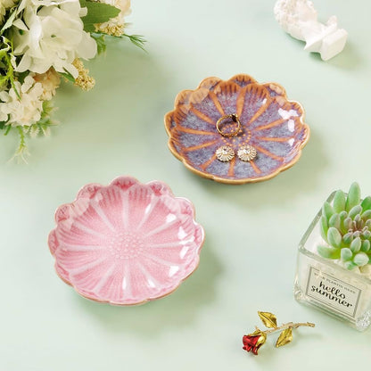 Ring Dish, Kiln Glaze Jewelry Trinket Tray, Gifts for Women I Lotus Leaf Necklace Earrings Holder on Nightstand Bathroom, Ceramic Cute Key Bowl, White. All Jewelries Are NOT Included.