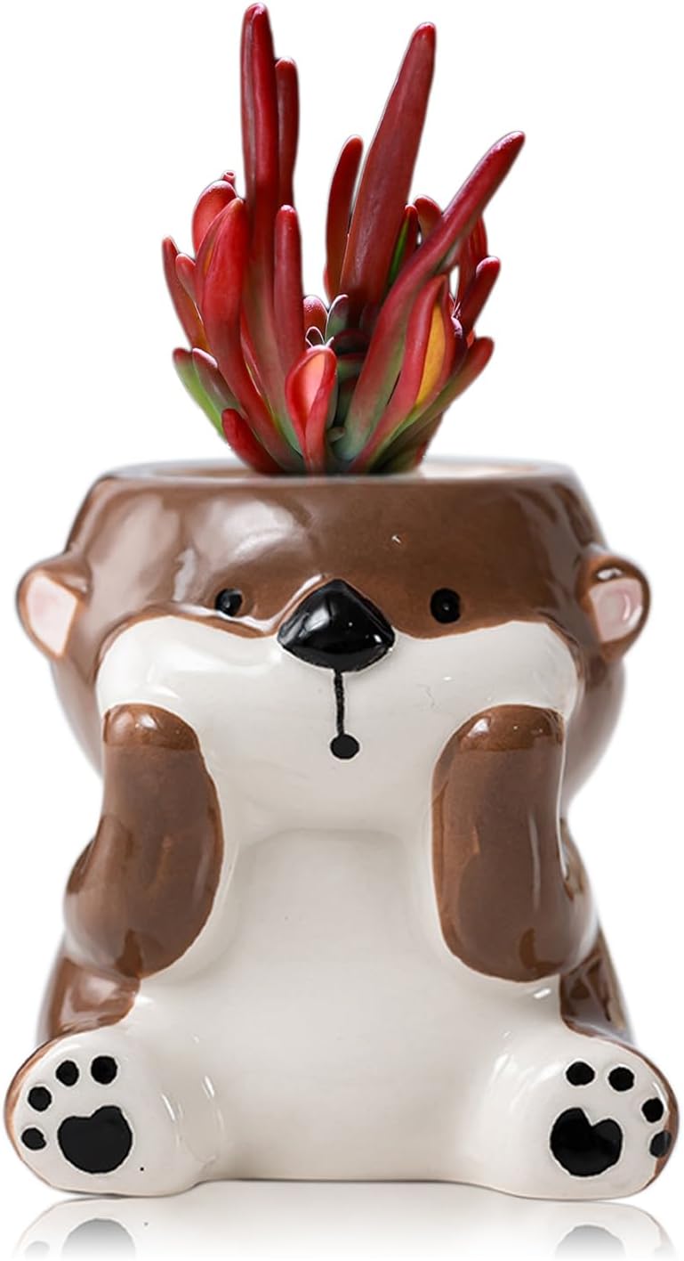 DIYOMR Cute Animals Planter, Mini Ceramic Cartoon Animal Shaped Succulent Flower Pot Indoor Air Plants Holder, Smooth Shiny Decorative Flower Cactus Planter - Plants Not Included (Panda)