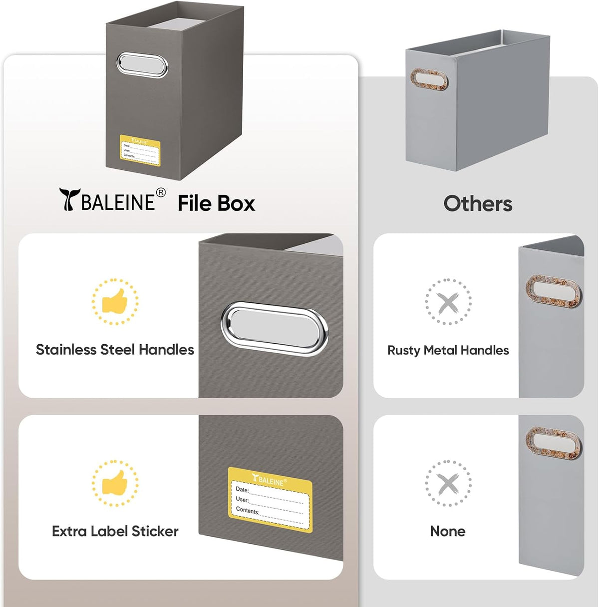 BALEINE File Organizer Box, Cardboard File Folder Organizer with Handle for Letter Size, Portable Collapsible Hanging Filing Box for Home Office Document Storage (2 Pack, Black)