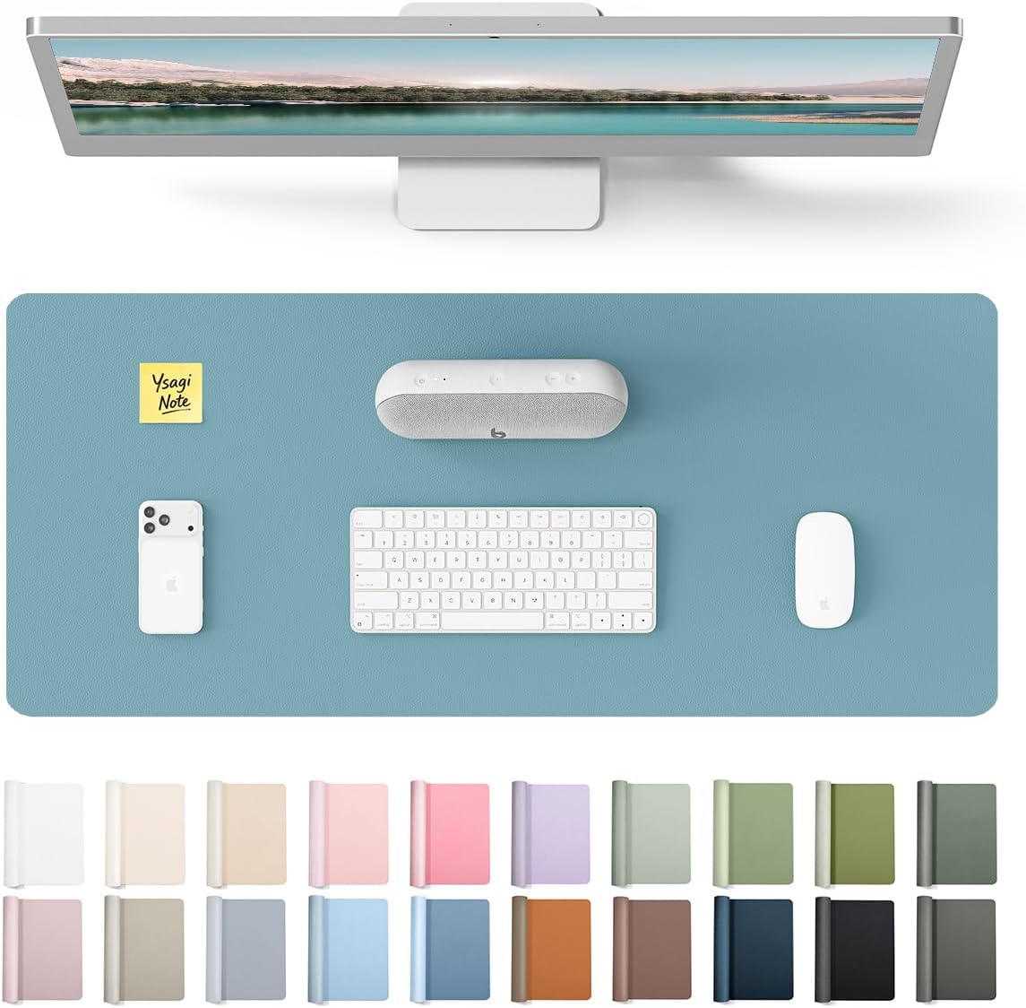 YSAGi Leather Desk Pad Protector, Office Desk Mat, Large Mouse Pad, Non-Slip PU Leather Desk Blotter, Waterproof Laptop Desk Writing Pad for Office and Home (23.6" x 13.8", Eggshell) - Colors A