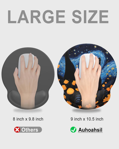 Ergonomic Mouse Pad with Wrist Rest, Comfortable Silicone Non-Slip Computer Pain Relief Gel Mouse Mat with Wrist Support for Gaming, Work, Office, Women & Men, Cute Pattern, Beige