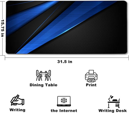 31.5" x 15.7" Waterproof Fabric Desk Pad, Rubber Anti-Slip Base, Stitched Edges No Curling, Fits Laptop Keyboard and Mouse, Smooth Office Mat Large Mouse Pad for Work Game, Black