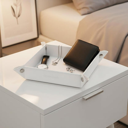UnionBasic Small Valet Tray, Jewelry Tray for Rings Watches Earrings, Entryway Catchall Caddy for Coins Keys Change, Nightstand Bedside Valet Holder, Trays for Electronic Gadgets, Beige - Colors B