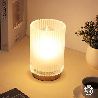 Battery Operated Lamp, Cordless Table Lamp with Timer, Desk Bedside Lamps with LED Warm Light, Glass Small Table Lamp for Bedroom, Bathroom, Living Room, Home Decor - Amber