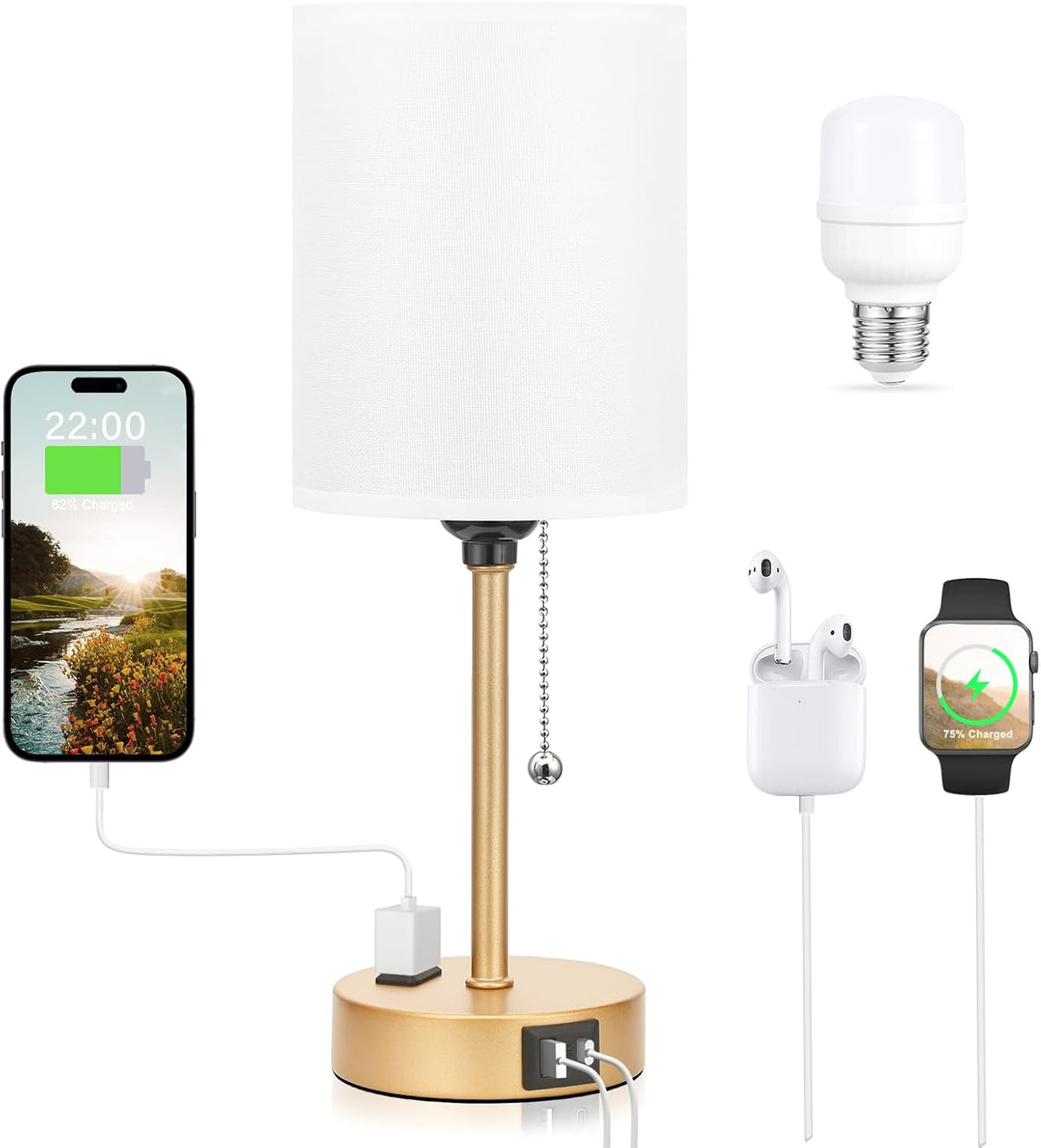 Dicoool Bedside Table Lamp for Bedroom - Small Desk Lamp with USB Ports