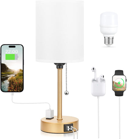 Dicoool Bedside Table Lamp for Bedroom - Small Desk Lamp with USB Ports