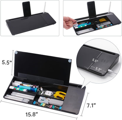 TSJ OFFICE Desktop Whiteboard Dry-Erase-Board - Computer Keyboard Stand White Board Surface Pad with Drawer, Desk Organizers with Accessories for Office, Home, School Supplies - Black