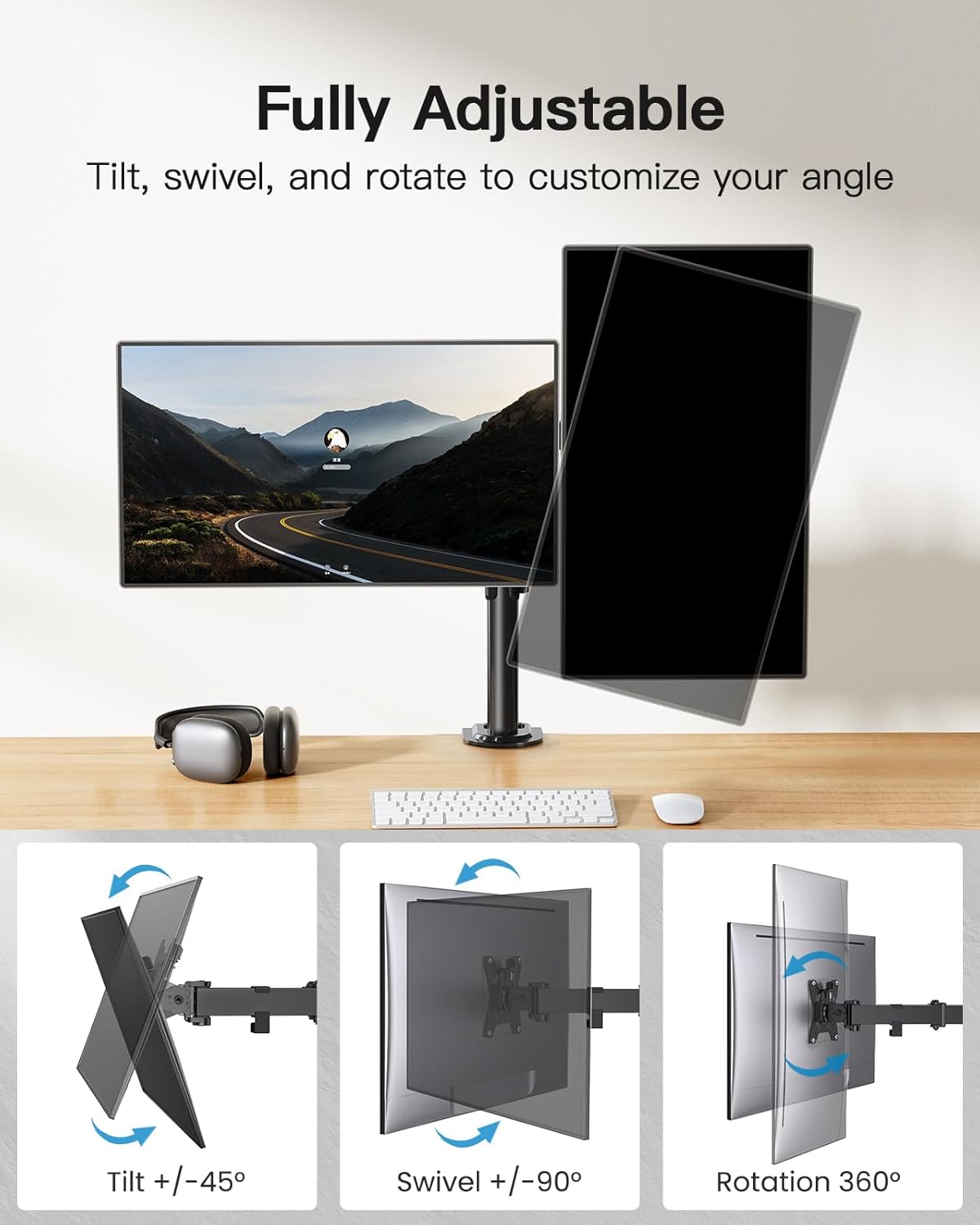 HUANUO Dual Monitor Mount for 2 Monitors up to 32 inches, Heavy Duty Dual Monitor Stand Holds up to17.6lbs, Dual Monitor Arm with Height Adjustable Tilt Swive Rotate, VESA Hole 75mm or 100mm