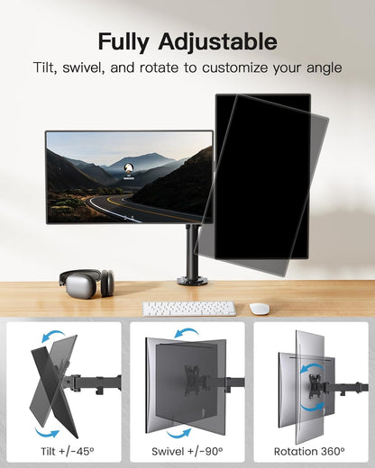 HUANUO Dual Monitor Mount for 2 Monitors up to 32 inches, Heavy Duty Dual Monitor Stand Holds up to17.6lbs, Dual Monitor Arm with Height Adjustable Tilt Swive Rotate, VESA Hole 75mm or 100mm