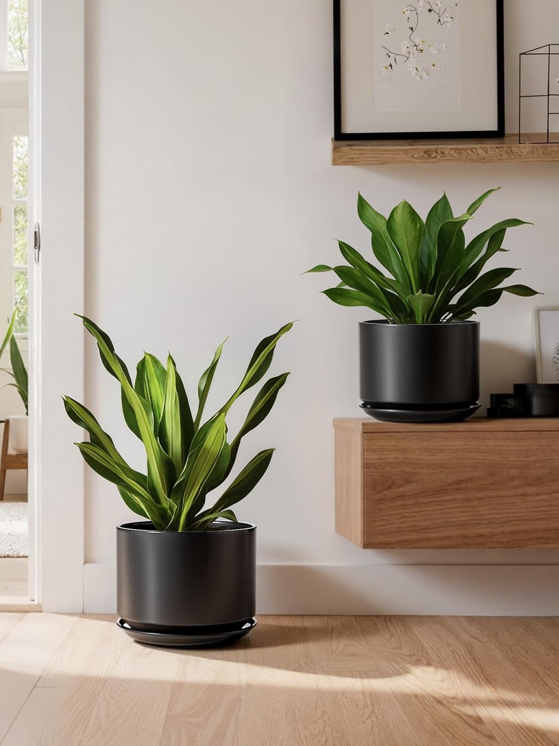 LE TAUCI Ceramic Pots for Plants, 6.8 Inch Plant Pots with Drainage Hole & Saucer, Modern Planter for Indoor Plants, Stable & Durable, Perfect for Living Room or Office Decor, White